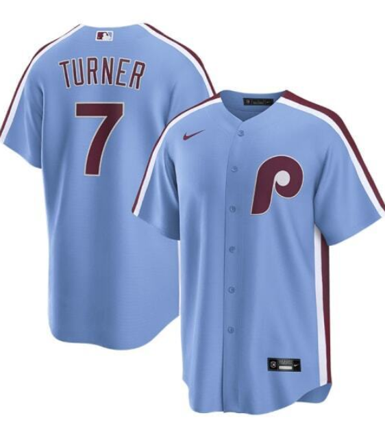 Men's Philadelphia Phillies #7 Trea Turner Blue Cool Base Stitched Jersey Men's Philadelphia Phillies #7 Trea Turner Blue Cool Base Stitched Jersey
